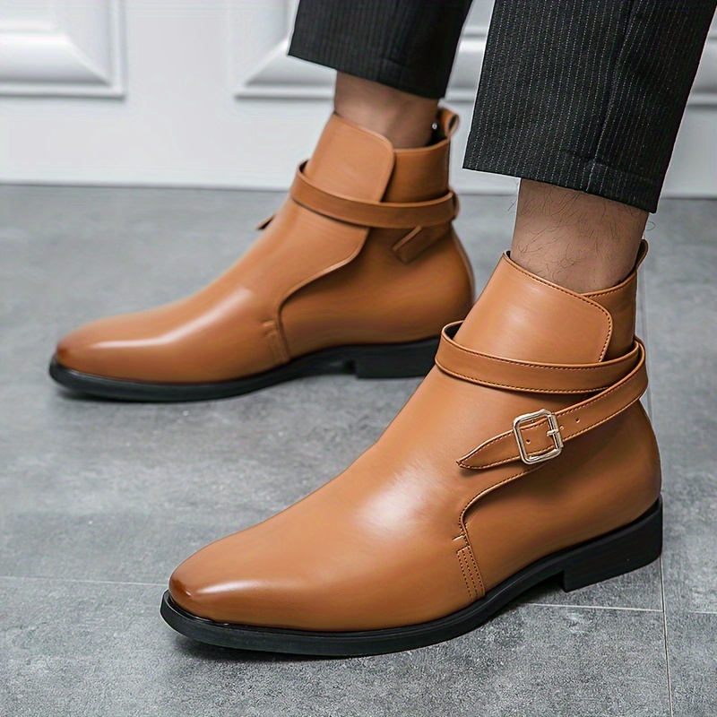 Men s Solid Color High Top Chelsea Boots With Buckle Straps, Comfy Non Slip Durable Rubber Sole Walking Shoes, Men s Footwear details 10