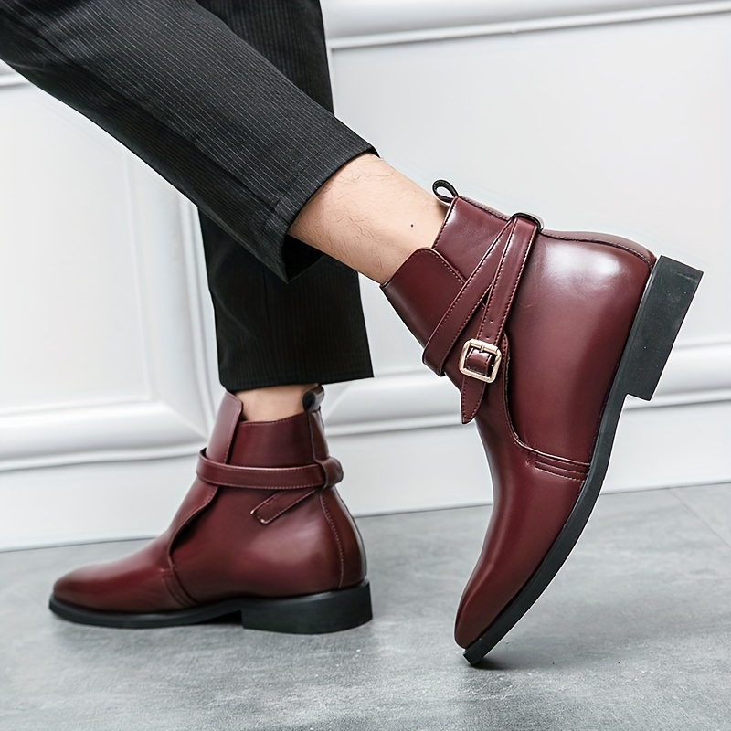 Men s Solid Color High Top Chelsea Boots With Buckle Straps, Comfy Non Slip Durable Rubber Sole Walking Shoes, Men s Footwear details 13