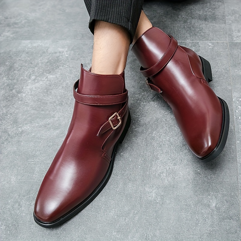 Men s Solid Color High Top Chelsea Boots With Buckle Straps, Comfy Non Slip Durable Rubber Sole Walking Shoes, Men s Footwear details 15