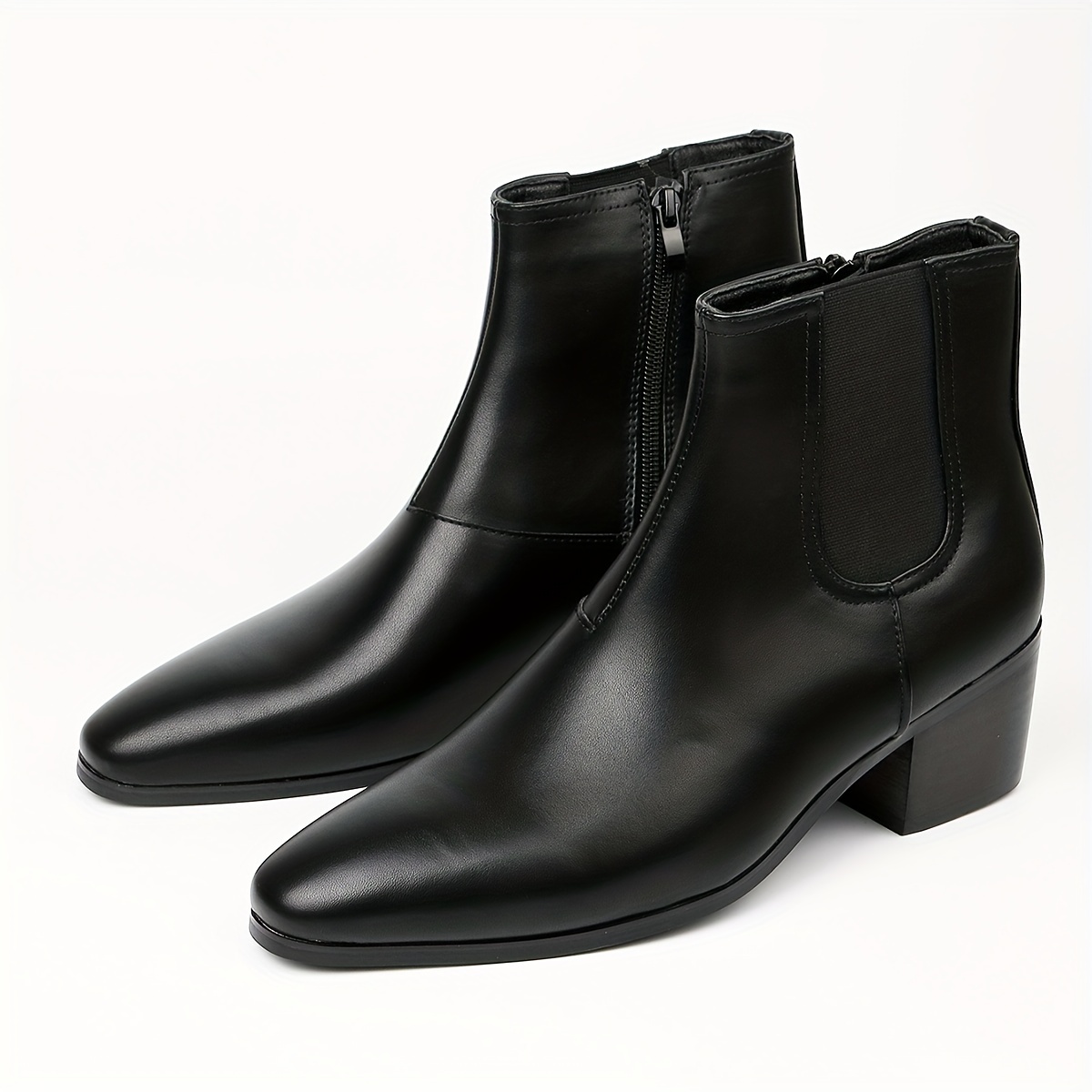 zip chelsea boots men s high heel solid colour comfy non details 2