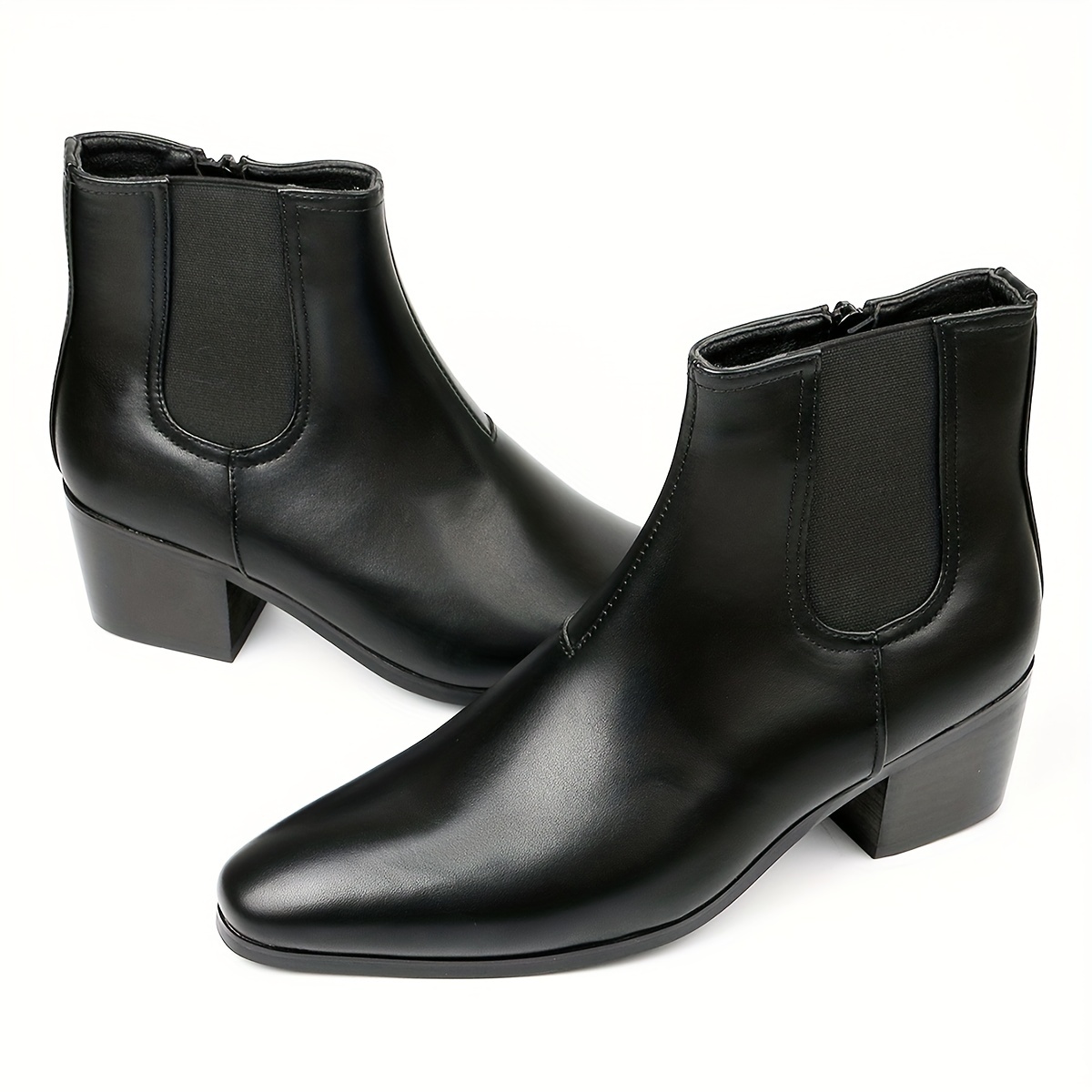 zip chelsea boots men s high heel solid colour comfy non details 5