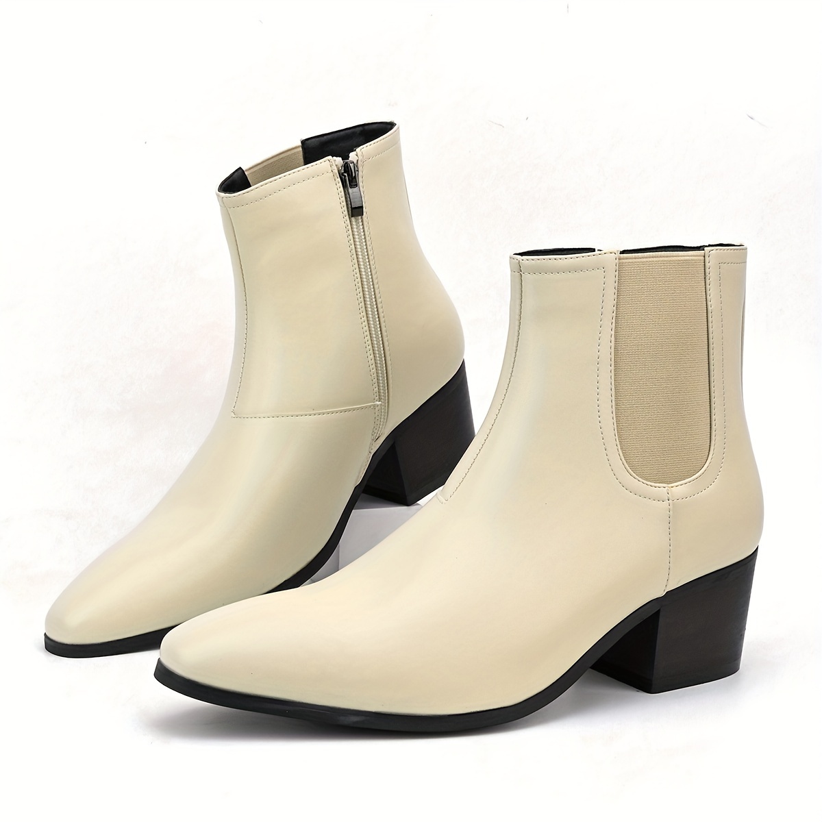 zip chelsea boots men s high heel solid colour comfy non details 6