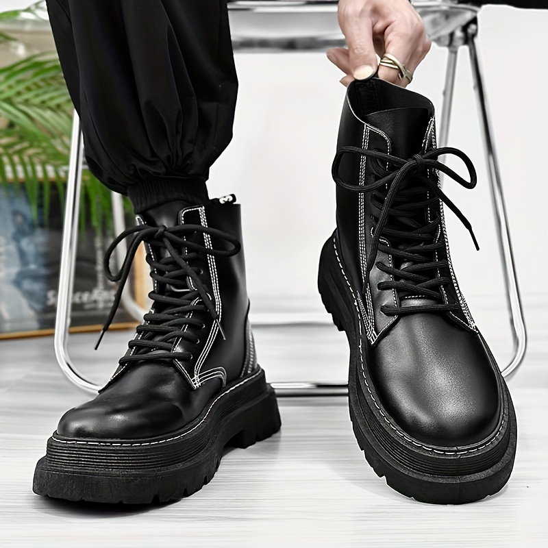 elegant high top boots men s solid color comfy non slip lace details 1