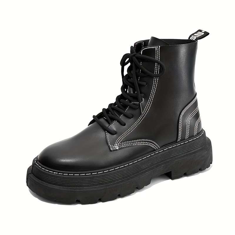 elegant high top boots men s solid color comfy non slip lace details 3