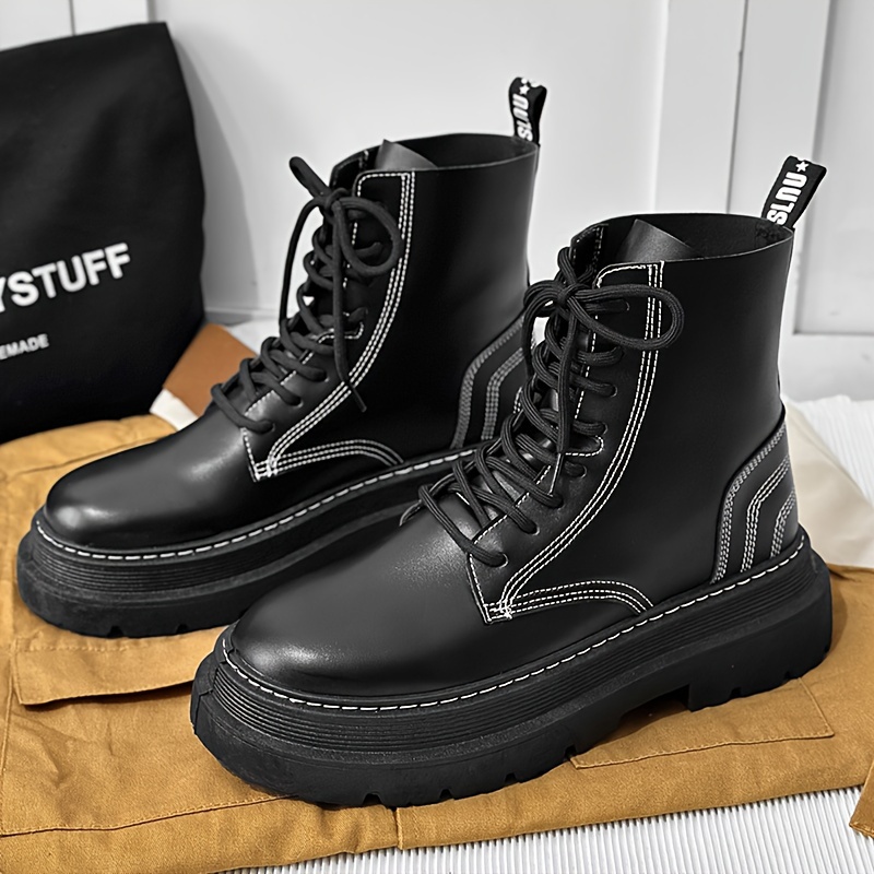 elegant high top boots men s solid color comfy non slip lace details 6
