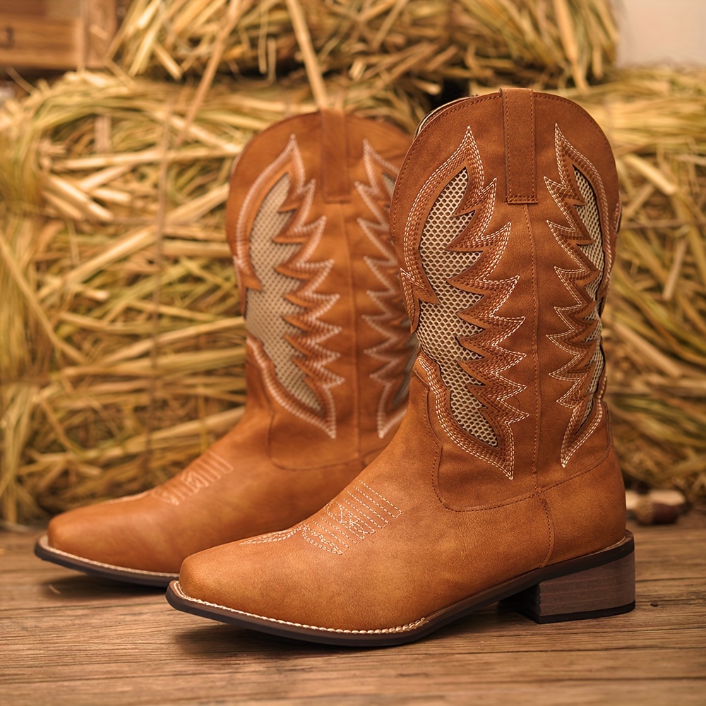 Plus Size Men s Vintage Retro Embroidered Slip On Knee High Top Cowboy Boots, Comfy Non Slip Casual Durable Rubber Sole Riding Shoes, Men s Footwear details 8