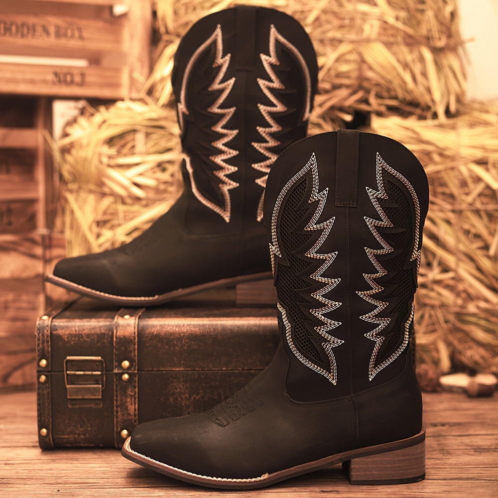 Plus Size Men s Vintage Retro Embroidered Slip On Knee High Top Cowboy Boots, Comfy Non Slip Casual Durable Rubber Sole Riding Shoes, Men s Footwear details 13