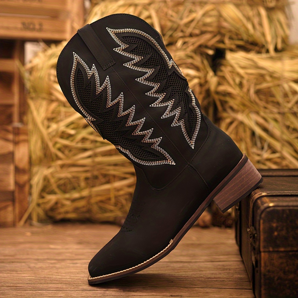 Plus Size Men s Vintage Retro Embroidered Slip On Knee High Top Cowboy Boots, Comfy Non Slip Casual Durable Rubber Sole Riding Shoes, Men s Footwear details 14