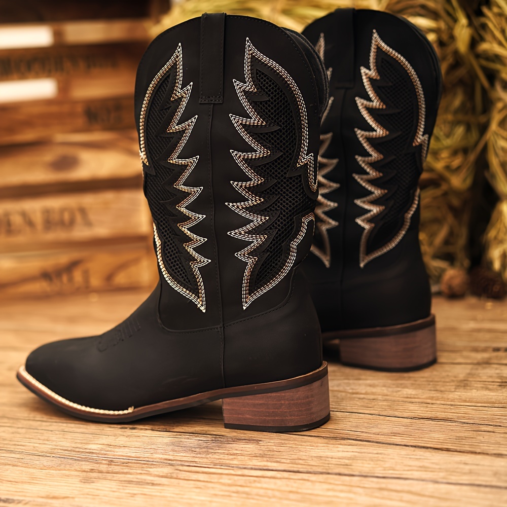 Plus Size Men s Vintage Retro Embroidered Slip On Knee High Top Cowboy Boots, Comfy Non Slip Casual Durable Rubber Sole Riding Shoes, Men s Footwear details 15