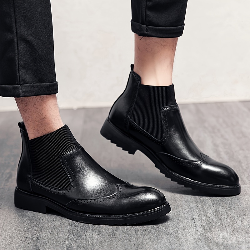 Men s Solid Color Minimalist Style   Top Boots, Comfy Non Slip Rubber Sole Durable Casual Walking Shoes, Men s Footwear details 1