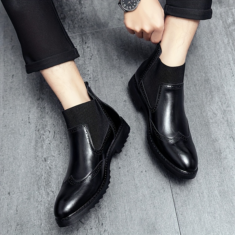 Men s Solid Color Minimalist Style   Top Boots, Comfy Non Slip Rubber Sole Durable Casual Walking Shoes, Men s Footwear details 4
