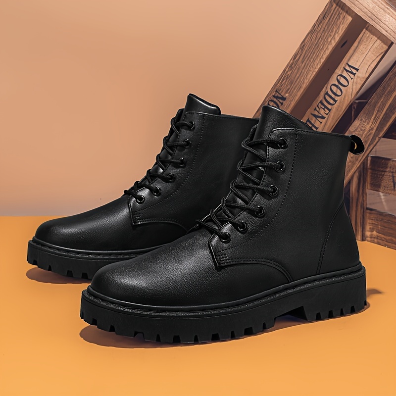 solid colour high top boots men s comfy non slip lace details 1
