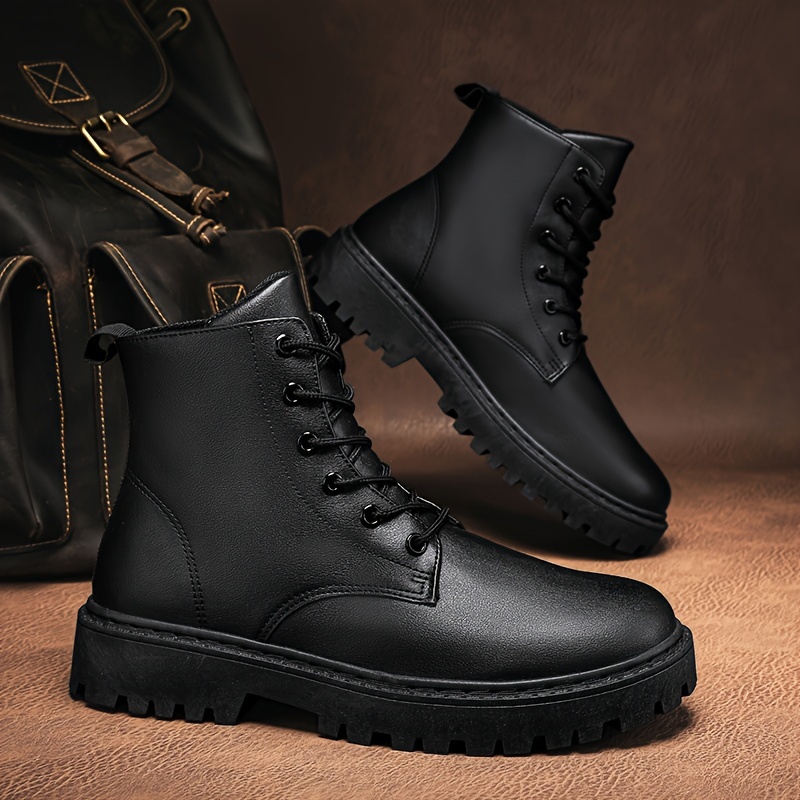 solid colour high top boots men s comfy non slip lace details 4